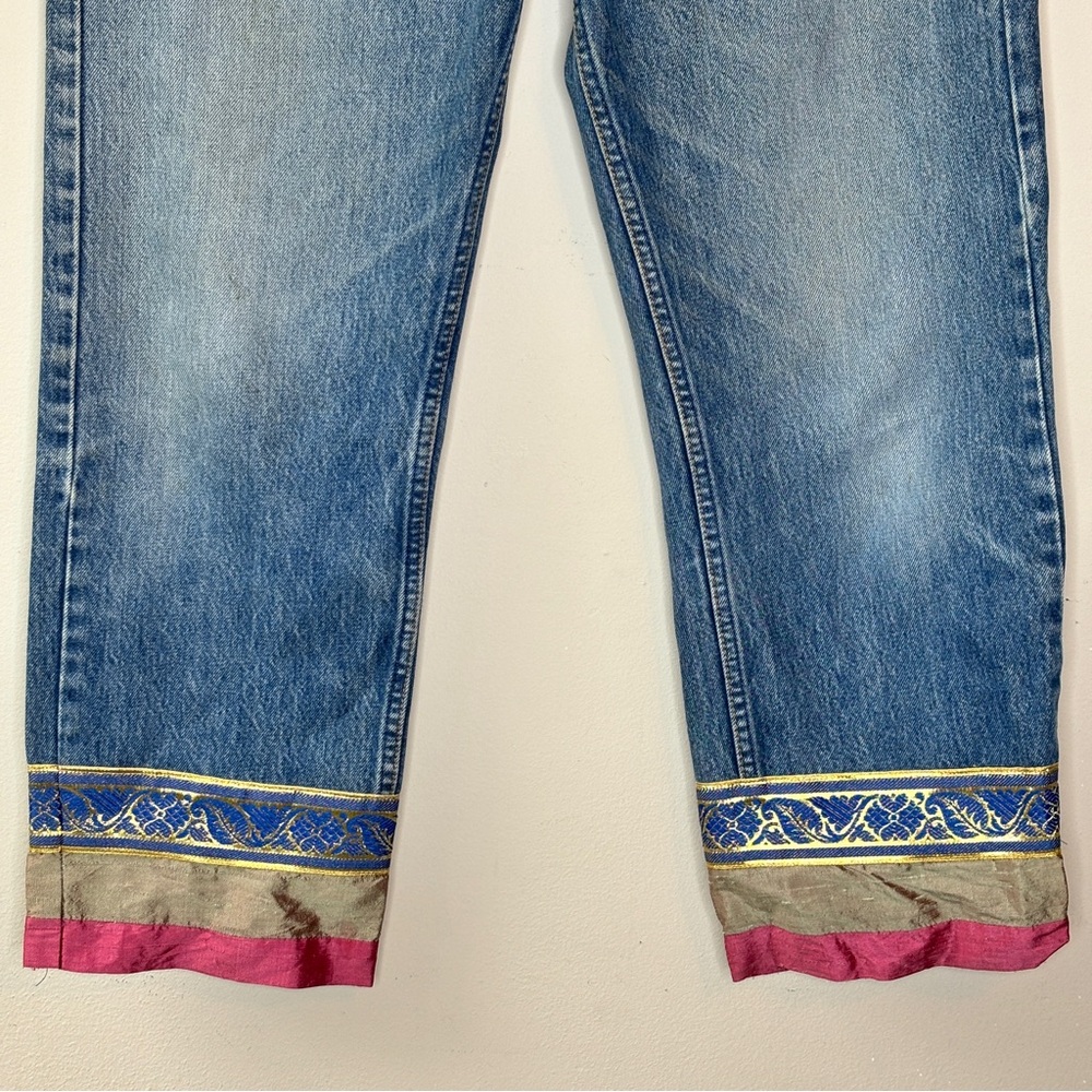 Levi's 505 Vintage Y2K Orange Tag Nooshin Upcycle Bandana Hem Rhinestone Jean 33 - Picture 5 of 14